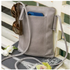 Grey Leather Crossbody Bag